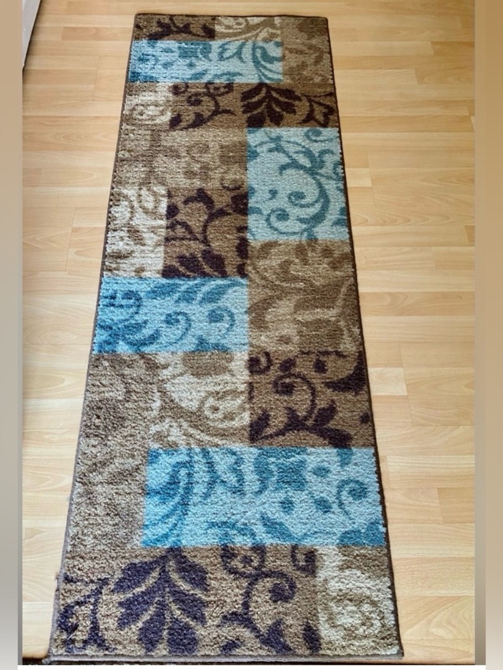 Blue and Brown Abstract Floral  Rug Runner - Home Accents